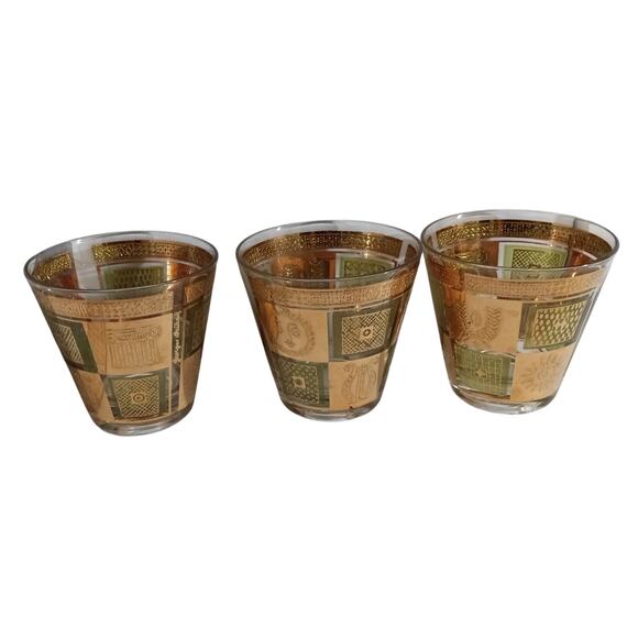 3 VTG Georges Briard Green 22K Gold Celestial Rocks Tumbler Glasses Greco - Picture 9 of 12